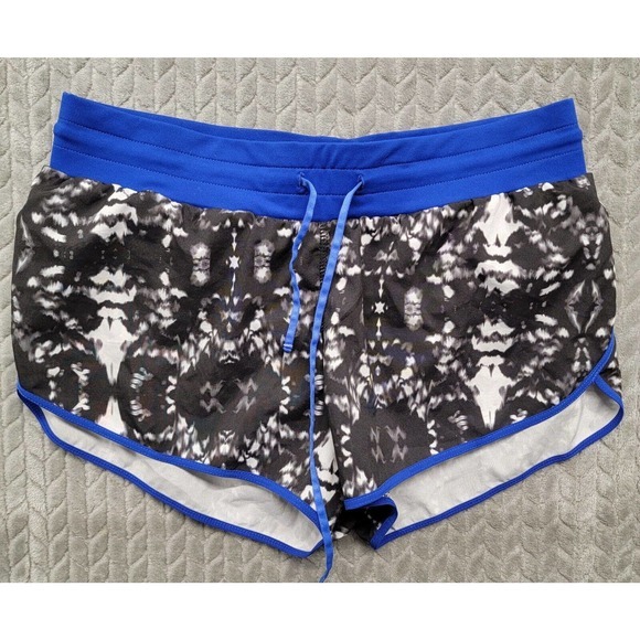 Fabletics Suva Run Short Navy Blue Abstract Print Running Athletic Shorts Sz Med - Picture 1 of 10